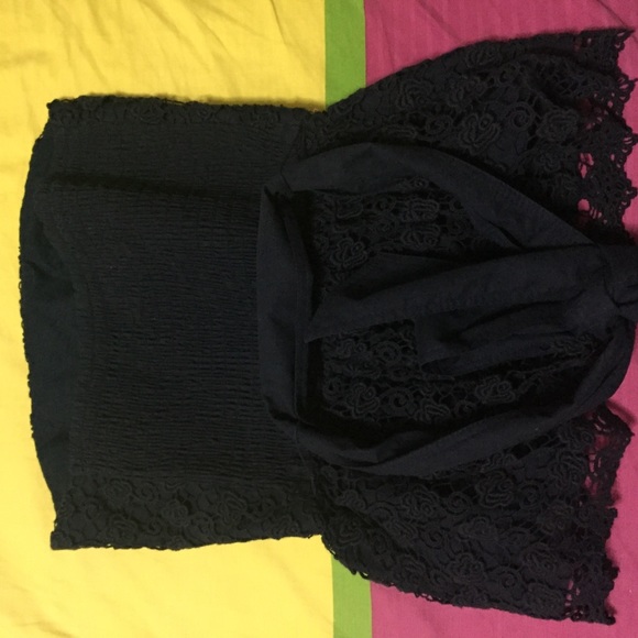 Gilly Hicks Embroidered Navy Blue Peplum Tube Top - Picture 2 of 3